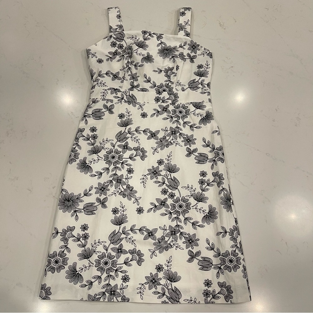 Ann Taylor White Mini Dress with Black Floral Print